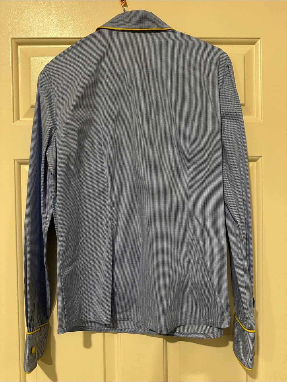 Tory Burch Light Blue Button-Down Shirt with Yellow Piping Size 4